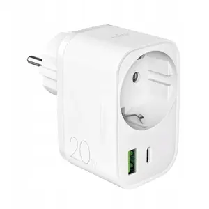 PURO 20W Power Delivery charger with Schuko plug and socket, 1x USB-C + 1x USB-A, white