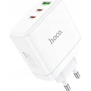 Сетевой адаптер HOCO N30 65W GaN — 2× USB-C + 1× USB-A (QC/PD), белый