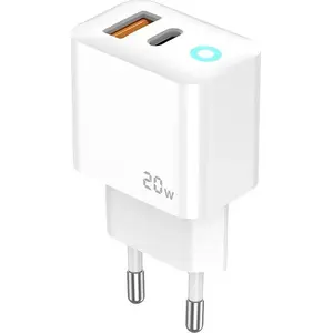 Сетевое зарядное устройство Jellico JELLICO EU11 PD 20W 1×USB-C 1×USB-A (QC3.0) с кабелем USB-C–Lightning, белое