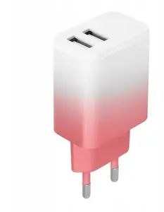 Barošanas adapteris Setty LSIG-AA-20 2x USB 18W — sienas lādētājs, balti–rozā gradients