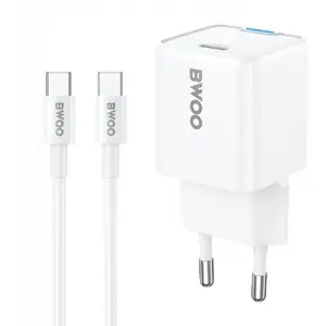 Power adapter BWOO PD GaN 30W USB-C with 60W USB-C cable, white