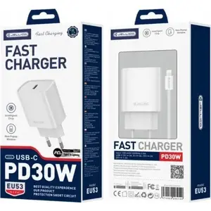 Tīkla lādētājs Jellico EU53 PD 30W USB-C 1x USB-C ar USB-C uz Lightning kabeli balts