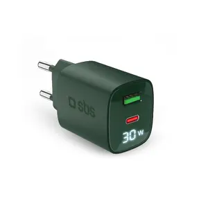 Mobile device charger SBS Mobile TETRGANLCD1USB1C30G — 30W, 1x USB-A, 1x USB-C, AC indoor, green