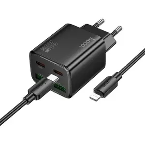 Сетевое зарядное HOCO 2×USB-C + 2×USB-A QC3.0 PD 3A 20W с кабелем USB-C—Lightning N55, чёрное