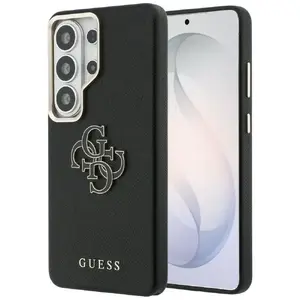 Чехол для Samsung S26 Ultra GUESS, зернистая черная поверхность, металлический логотип