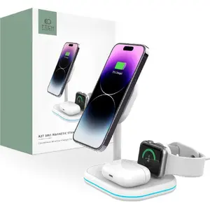 Беспроводная зарядка Tech‑Protect QI15W‑A27 3в1 Magnetic MagSafe 15 Вт белая
