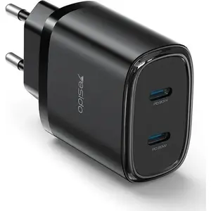 Power adapter yesido YC54 PD 20W QC dual USB-C 2xUSB-C with 27W 1m C/iP cable, black