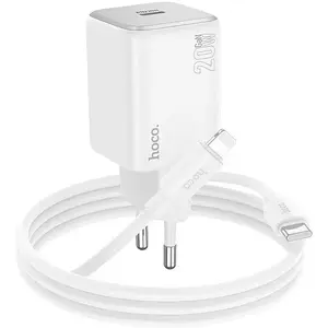 Сетевое зарядное устройство HOCO N40 20W USB-C с кабелем USB-C—Lightning, PD/QC, белое