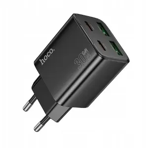 Сетевое зарядное устройство HOCO N56 — 2× USB‑C + 2× USB‑A, PD 3A / QC 3.0, 30 Вт, чёрное