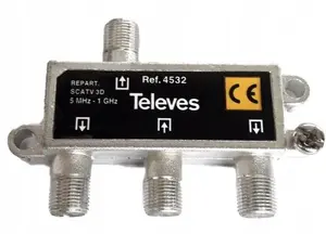 Televes 3‑путь сплиттер коаксиальный 5–1000 МГц F‑разъём 6 дБ RTV002864