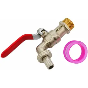 Садовый кран AWTools AW61470, латунь с никелевым покрытием, 1/2" внутр. резьба и 3/4" внешняя резьба