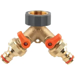 Garden irrigation 2-way brass splitter BRADAS BR-S2222 with 3/4" male x 3/4" female threads and integrated shut-off valves