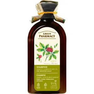 Šampūns jutīgai galvas ādai Green Pharmacy Žeņšeņs un Marokas piparmētru eļļa 350 ml