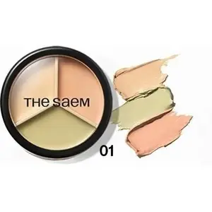 Консилер theSaem Cover Perfection Triple Pot 01 Correct Beige — кремовый компакт, многофункциональный корректирующий