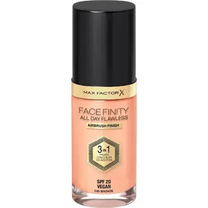 Tonālais krēms Max Factor Facefinity All Day Flawless 3 in 1 Vegan — Tonis 80 Bronze, dozatora pudelīte, serums, universāla āda