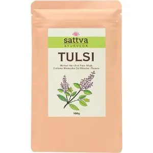 Травяная маска для волос и лица 100 г SATTVA_Ayurveda – формула с тулси, натуральная растительная маска