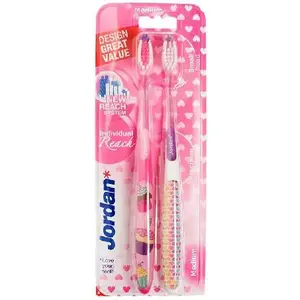 Набор зубных щеток Jordan DUO Individual Reach Medium – 2 шт., средняя жесткость, микс цветов