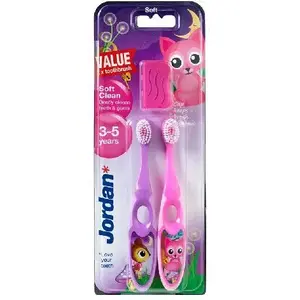 Toothbrush Jordan DUO Soft Clean for children 3–5 years, soft, pack of 2, assorted designs