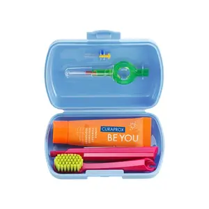 Toothbrush set Curaprox 73360682 for Child, Blue — includes 10 ml whitening toothpaste, 95×60 mm
