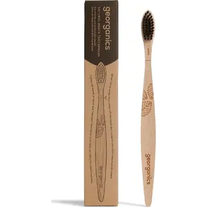 Toothbrush Georganics wooden handle with activated charcoal bristles, Soft