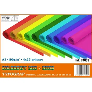 Papīrs Typograf A3 80 g/m² neona, komplekts 4 krāsas × 25 loksnes, iepakojumā 100