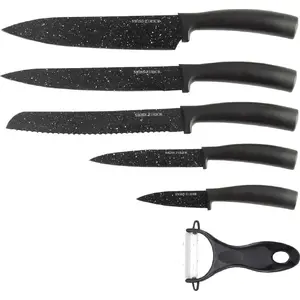 6-piece Marble-effect Kitchen Knife Set No name SZ-1611, stainless blades, assorted sizes