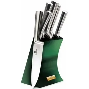 Kitchen knife set in block, Berlinger Haus Emerald Metallic Line BH-2448 — stainless-steel blades, wooden storage block