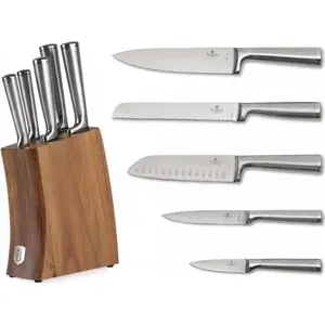 Kitchen knife set berlinger haus BH-3124 in acacia block, anthracite finish