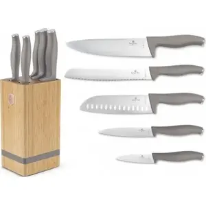Knife set berlinger haus BH-2974 with bamboo block — taupe handles, kitchen cutlery set