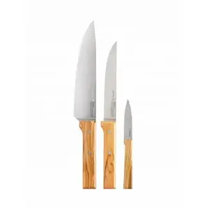 Knife set Opinel Trio Parallele Olive 3-piece — stainless steel blades, olive wood handles