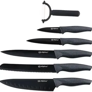 Knife set ALPINA 6-piece stainless steel INOX knives (black) — kitchen cutlery set
