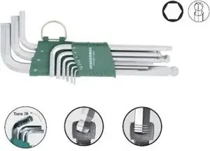 Hex L‑key Allen wrench set Jonnesway H05SA109S 9 pieces 1.5–10 mm ball end
