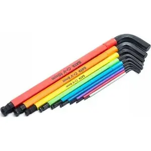 Hex L‑Key Set Sourcing ST09101CHBSJ — 9-piece metric extra-long ball-end Allen keys, 6 colors
