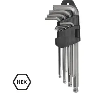 Hex L‑key set AWTools AW40528 — ball end, sizes 1.5–10 mm, 9 pieces