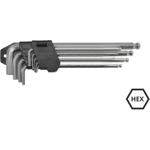 Hex L‑key Allen wrench set AWTools AW40529, 9 pieces, sizes 1.5–10 mm, ball end
