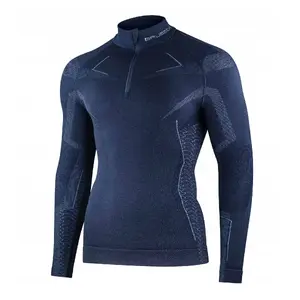 Vīriešu krekls ar īsu rāvējslēdzēju Brubeck LS1610M Extreme Merino tumši zils M
