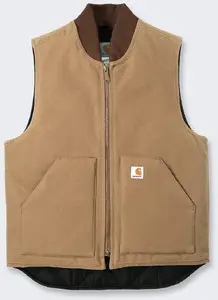 Izolēta veste Carhartt V01 Firm Duck brūna — bezroku darba veste ar izolāciju