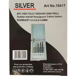 Set of 6 Silver rotary burr drill bits 3–8 mm, model 10417