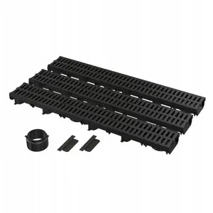 Channel grate set AL CADRAIN AVZ112-G501 — plastic trench grate 1000×137×60 mm with DN110 socket and 2 end caps, load class A15
