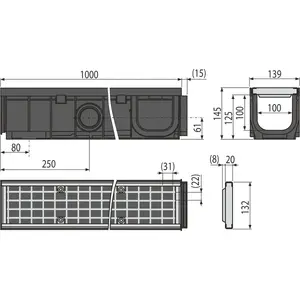 External Drainage Channel ALCADRAIN AVZ102-R103, 100 mm, plastic frame, galvanized grate B125