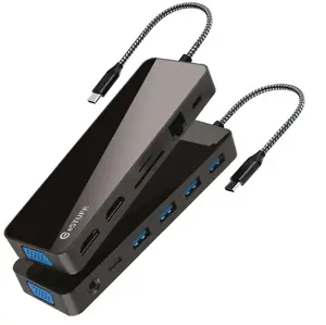 Laptop dock eSTUFF GLB235470 — 13-port mobile dock, USB‑PD 100W, Gigabit LAN, USB 3.0 5Gbps, 3.5mm audio, Black