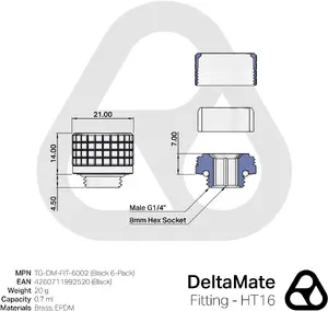 Thermal Grizzly Thermal Interface Fitting DeltaMate Fitting HT16 Black (6-Pack)