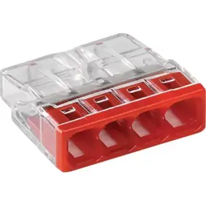 Wago connector 2273-204, compact leverless terminal for 4 conductors 0.5–2.5 mm², red, pack of 5