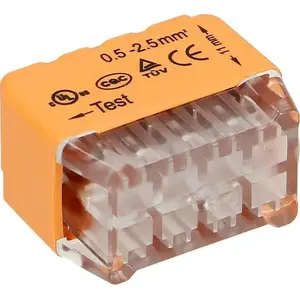 Savienojuma spaiļu bloks ORNO OR-SZ-8004/8/10 — 8-vietu spiedējveida, divrindu, vadiem 0,75–2,5 mm², IEC 300V/24A, iepakojumā 10 gab.