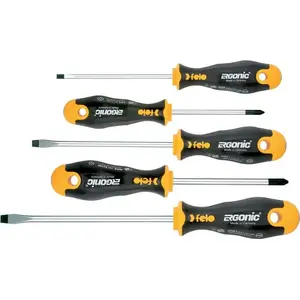 Screwdriver set FELO Ergonic 5-piece — ergonomic handles, assorted flat and Phillips tips
