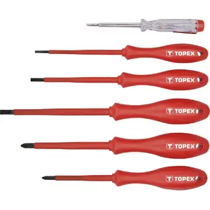 Manual screwdriver set Topex 39D155 — 6 screwdrivers, Cross and Flat tips, red handles
