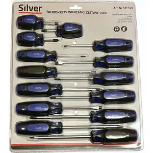 Screwdrivers Silver set 14 pcs model 11593 — manual screwdriver set, assorted flat and Phillips tips