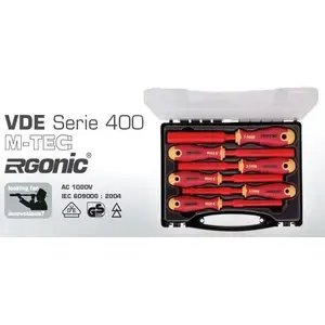 Insulated hex screwdriver set FELO Ergonic 400 VDE 1000V 6-piece sizes 5.5, 6, 7, 8, 10, 13 (41910636)