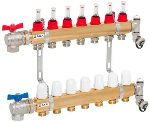 Manifolds INVENA PROV-9 (PP-05-906) — sadales kolektors 6 kontūriem ar rotametriem, termoaktuatoriem un noteci