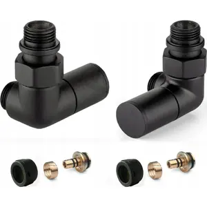 Angle heating valve assembly APM 230KNN015M16.12 for PEX-AL-PEX 16 mm, axial, black matte, complete set